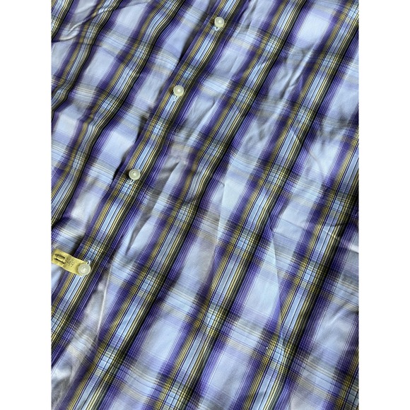 Thomas Dean Shirt Mens Large Purple Yellow Plaid Button Down Smart Casual Cotton - Picture 5 of 14